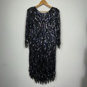 Made in India Size M Silk Beaded Sequin Black Sheer‎ Dress Fairy Whimsigoth